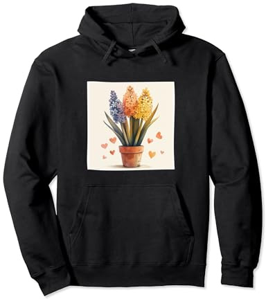 Hyacinth Plant In Pot Cottagecore Hearts Graphic Pullover Hoodie