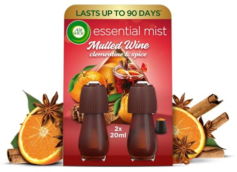 Air Wick Essential Mist Twin Refills, Mulled Wine, Pack 2 x 20ml, Natural Essential Oils, Last up to 90 days, Air freshener
