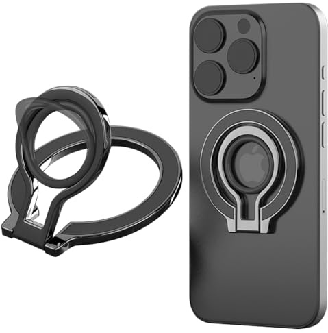 Ysnzaq Phone Magnetic Ring Holder for MagSafe 8D-Black | Two-Sided Magnetic Finger Ring Kickstand With Silicone Finger Grip for iPhone 15/14/13/12 Series & Android Devices