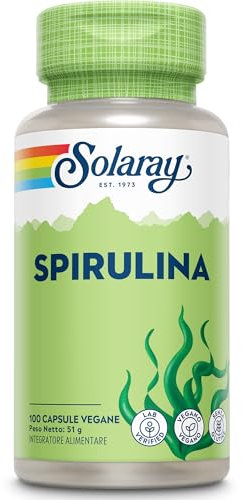 Solaray - Spirulina Algae - 100 Vegan Capsules not Tablets or Powder - Rich in Protein, Vitamin & Minerals -High Strength Supplement - Lab Verified, GMO & Magnesium Stearate Free