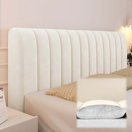 Sänggavelöverdrag i queen size, stretchigt sammetstyg, överdrag med fyllnadsdyna, universellt ryggstödsskydd för sovrumsdekor (180 cm, beige)