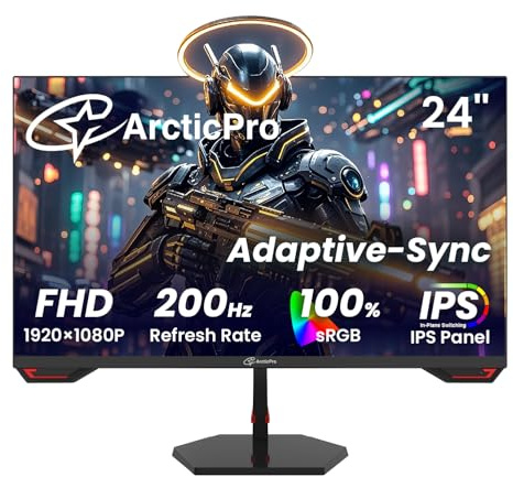 ArcticPro Monitor para juegos de 24 pulgadas, 180Hz, FHD 1080p, panel IPS, tiempo de respuesta de 1 ms, sincronización adaptativa, monitor de computadora de PC, sin marco, ultra delgado, 100% sRGB