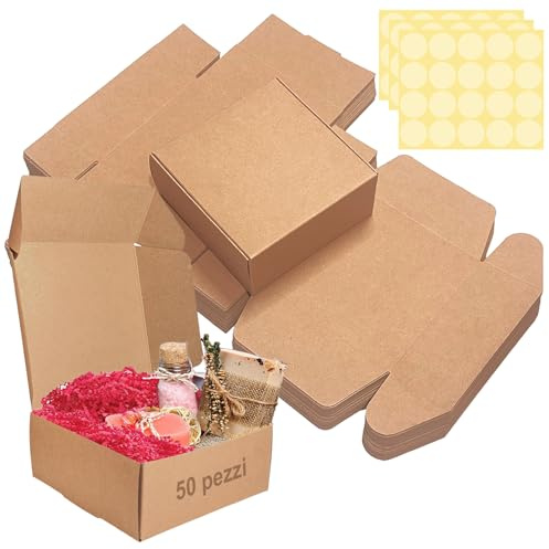 Festa Centro 12 x 12 x 5cm (50pz)Scatoline Carta Kraft Marrone con Coperchio, Scatole Bomboniera Kraft,scatola per bomboniere,Facile Assemblaggio scatole per Feste,Compleanni e Matrimoni,Festa Natale
