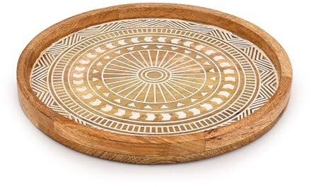 Mahasu Plateau de service en bois de manguier, planche à charcuterie, plateau organisateur pour cuisine/comptoir (30,5 x 30,5 x 2,5 cm)