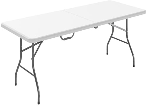 Outsunny Table Pliante en HDPE Table de Camping 180 x 74 x 74 cm Blanc