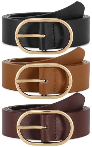 WERFORU Lot de 3 Ceintures en Cuir pour Femmes Ceinture Femme à la Mode avec Boucle Dorée/Argentée pour Jeans, Pantalons et Robes