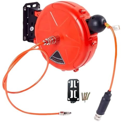 Avvolgitubo for compressore retrattile da 10 m con riavvolgimento automatico, avvolgitubo commerciale con staffa girevole, attacco rapido for compressore d'aria