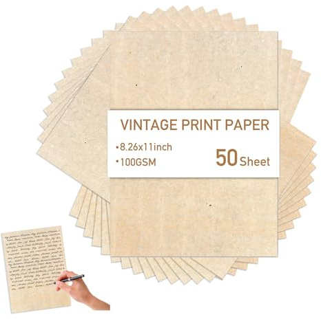 50 Sheets Parchment Papers, A4 Vintage Paper 100GSM Double-Sided Parchment Certificate Paper A4 Thickened for Crafts Writing Painting Gift Wrap Card Making (21x28.5cm)