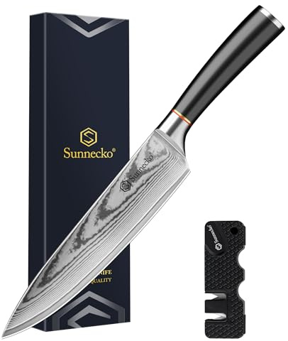 Sunnecko Damascus Chef Knife, Japanese VG10 Core Steel Damascus Knife, Professional Razor Sharp Kitchen Knives with Knives Sharpner