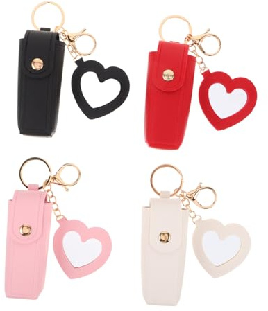 PACKOVE 4pièces Mini Étui à Rouge à Lèvres avec Porte-clés Pochette De Voyage Légère pour Gloss Et Cosmétiques Miroir Forme De Cœur Inclus pour Sac à Main Ou Poche