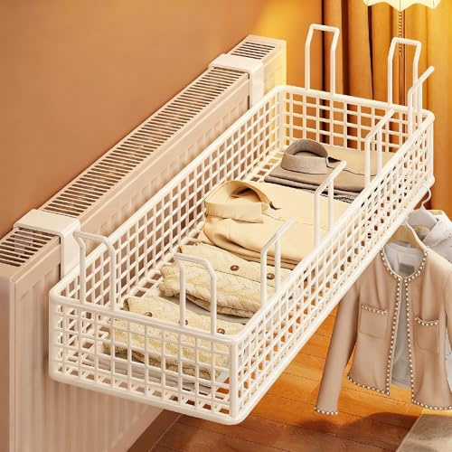 Mensola Sopra Termosifone con Griglia, Mensola Termosifone in Metallo, Scaffale Portaoggetti Senza Fori per Soggiorno, Cucina, Bagno(White,21x40x13cm/8x16x5in)