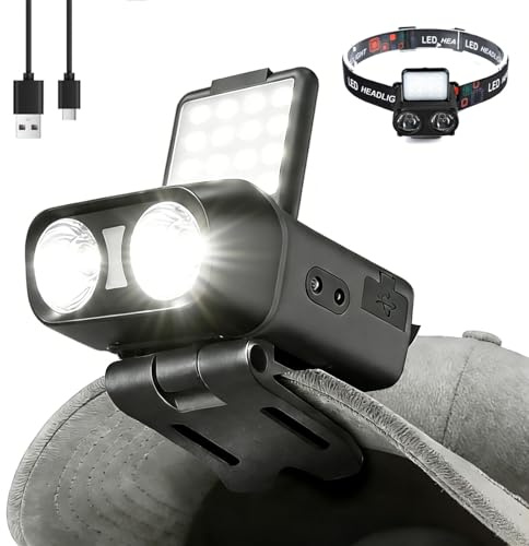 Uadme Linterna Frontal LED Recargable, 900L Clip On Linterna Cabeza COB Super Brillante con Control de Sensor & Luz Rojo, 8 Modos, IPX4 Impermeable, para Correr, Acampar, Pescar, Ciclismo