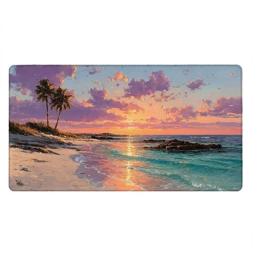 Tappetino Mouse Gaming XXL, 2000x1000x3mm Grande Tappetino Scrivania Cuciti Base in Gomma, Mouse Pad Impermeabile Antiscivolo, Desktop Ufficio, Migliora Precisione Velocità (Spiaggia Tramonto) xR7-703
