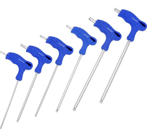 AnBoxiaodian 6 Stücke Schraubendreher mit T-Griff 2.5/3/4/5/6/8MM Kugelkopf Metrisch T Griff Schraubendreher Set Innensechskant Satz Sechskant mit Quergriffen Metrischer Stahl Innensechskant Schlüssel
