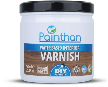 Painthan Water Based Interior Varnish Clear Matt – Low Odour, Quick Dry, Eco-Friendly Interior Wood Varnish for Furniture, Doors & Wooden Surfaces – 750ml