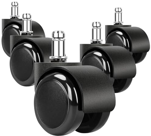 2 Office Chair Wheels 11x22mm Heavy Duty Replacement castor wheels, Mute Rotating Desk Chair Caster Wheels, Safe for All Floors Including Hardwood, Universal Standard Stem Size Fits 99%, Set of 5