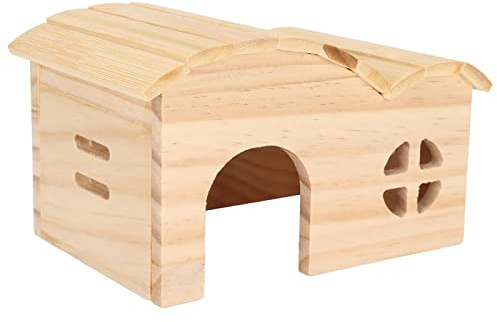 Kukyller Maison de Hamster en Bois, cachette de Hamster, cabane en rondins de Bambou sans Fond pour Ours dorés, Petits Animaux 5,9 x 5,3 x 3,7 Pouces