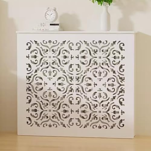 Vitt Louvered kylarskydd värmeskåp med rundade hörn och hylldesign perfekt heminredning (L90 x H 90 x T15 cm)