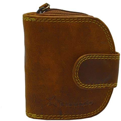 flevado Elegante kleinere Damen Leder Geldbörse in halbrund mit RFID Schutz (Hellbraun)
