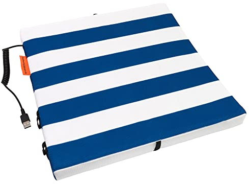 Esterilla Eléctrica Calefactable | Almohadilla Eléctrica Plegable y Portátil | Esterilla Térmica | Resiste al Agua | Asiento Calefactable | Cojín Eléctrico USB | Azul/Blanco 35x35x3,5cm