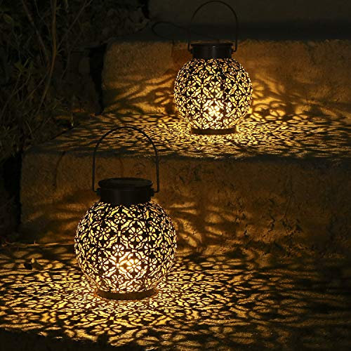 Tomshine Solar Lanterns Light Outdoor 2 Pcs Hanging Garden Lights Metal Lamp for Patio Yard Art Garden Accessories Decorations for Porch,Lawn,Courtyard