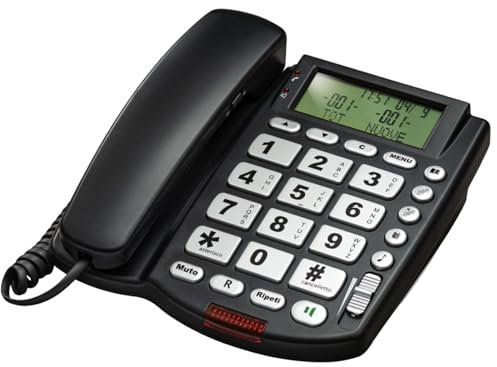 Telefono Fisso Casa e Ufficio con Vivavoce, Ampio Display LCD Multifunzione e Tasti Grandi, Facile da Usare – Rubrica fino a 125 Contatti, Chiamata Diretta, Sveglia e Volume Regolabile – SAIET MAXI
