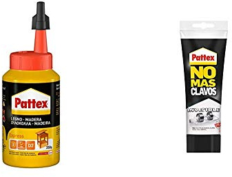 Pattex Cola para madera, de rápido secado y con un acabado transparente, 250 gr + Pattex 1792947 No Más Clavos Invisible, pegamento resistente transparente, adhesivo de montaje, 1 tubo x 200 g