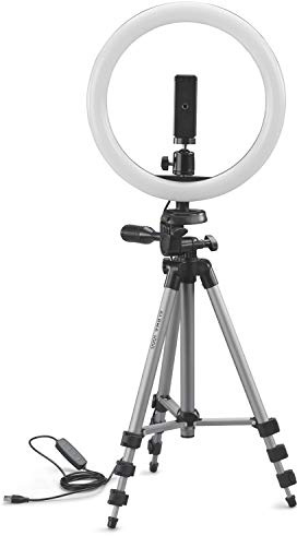 Cullmann 52103 - Trípode Alpha 1000 Kit Vlogging BT con luz anular LED y Disparador Bluetooth (Altura de la extensión 134 cm, con Cabeza de 3 vías, Carga máxima 1 kg, Peso 750 g), Plata