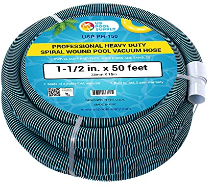 U.S. Pool Supply Pool Vacuum Hose - 1-1/2 x 50' Professional Heavy Duty Pool Hose for Inground, Spiral Wound with Kink-Free Swivel Cuff - Connect to Vacuum Heads, Skimmer, Cleaner, Filter Pump Inlet