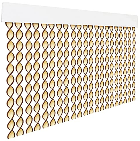 HOME MERCURY – Cortina Espiral para Puerta Exterior o Interior, Material PVC – Libre de Insectos (200x120CM, Beig+Filo Marron R1)