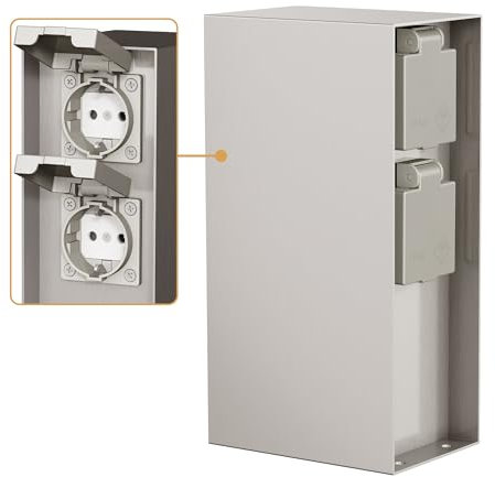 Ledscom.de Pilastro di Presa POMI per Esterni - IP44, 4 Vie, Acciaio Inox, Angolare, 23 cm - Torre di Presa di Corrente da Giardino