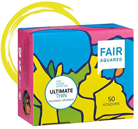 FAIR SQUARED 50 Stück Kondome Ultimate Thin – ultra dünne Kondome vegan gefühlsecht hauchzart – Naturkautschuk nachhaltig & fair – LGBTQ…