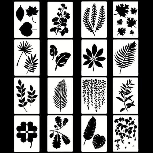 Rolin Roly 16PCS Schablonen Blätter Wiederverwendbar Schablonen Vorlagen Schildkrötenblatt Muster Leaves Painting Stencils für Holz Boden Möbel Deko DIY Scrapbooking Handwerk