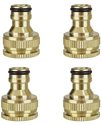 iBamso Attacchi Raccordi per Tubo da Giardino, Connettore per Tubo Flessibile in Ottone, Connettore per Rubinetto 2-in-1 da 1/2 e 3/4, Connettore rapido per Tubo, 4 Pezzi Adattatore per Rubinetto