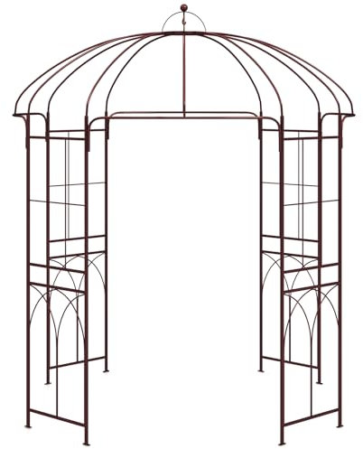 TANGZON Metal Garden Arch, 4-Sided Birdcage Shape Garden Gazebo Pergola Pavilion Arbor, French Style Rose Vines Climbing Plants Trellis Support Archway for Walkway Path Lawn Party Wedding Ceremony