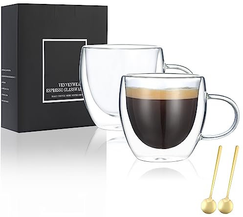 VENVENVENWEAVS Espressokoppar set med 2,5,8 ml handblåsta espresso shotglas, dubbelvägg expresso kaffemuggar i presentask, perfekt för espresso, latte, cappuccinos, tepåse, juice