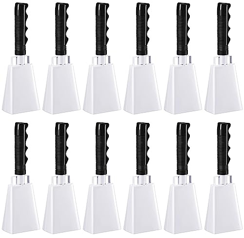 Fiada 12 Pcs Cow Bell 10 Inch Noise Makers for Sporting Events Football Bell Football Cowbell Instrument with Handle for School Party Classroom Musical Game Alarm Cheering