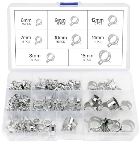 YIXISI 90 PCS 6/7/8/9/10/12/14/16 mm Fuel Line Hose Clips, Spring Hose Clamps, Water Pipe Air Tube Silicone Vacuum Clamp Fasteners, for Air Drain Fuel Line