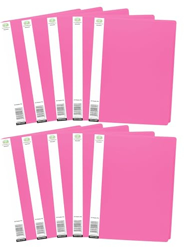 Pack of 10 - Pink A4 Presentation Display Book with 20 Pockets Project Folder Display Document Folders with Plastic Sleeves for Offices Reports, Documents, Music Sheets, Artwork, School Projects.