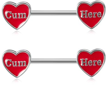Niaspi 14G Heart Nipple Rings for Women Surgical Steel Love Heart Piercing Barbell Bite Me Cum Here Letter Nipple Studs Naughty Words Body Piercing Jewelry (Style2)