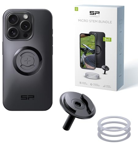 SP CONNECT Micro Stem Bundle | SPC+ | para iPhone 15 Pro | Soporte para el Manillar de la Bicicleta | Soporte para Smartphone Bicicleta | Soporte para teléfono móvil
