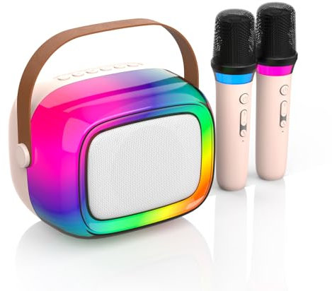 Machine à karaoké avec 2 Microphones sans Fil, Mini Haut-Parleur Bluetooth Portable avec lumières colorées pour Enfants et Adultes, Cadeaux pour Filles et garçons de 4, 5, 6, 7, 8, 9, 10 Ans et Plus