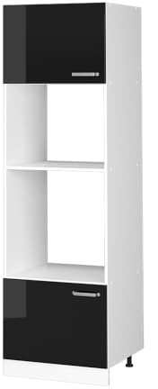 Vicco Mikrowellenschrank R-Line, Schwarz Hochglanz, 60 cm | 2 Türen · ✓ Backofennische · ✓ Mikrowellennische · Höhenverstellbare Füße · ✓ Frei kombinierbar
