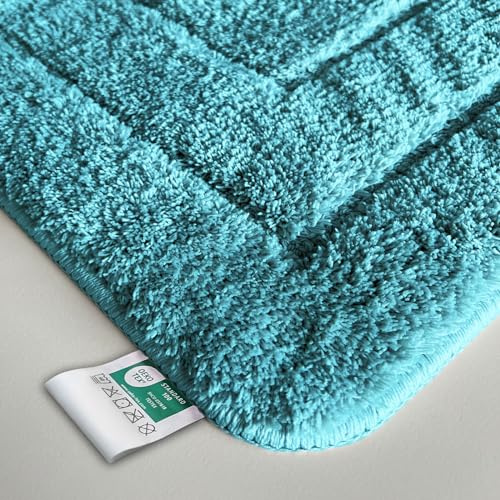 KARAT Badteppich Atlantis - extra flauschig & schnelltrocknend - Badezimmerteppich mit rutschsicherer Rückseite - Badematte Duschvorleger (Türkis, 60 x 100 cm)