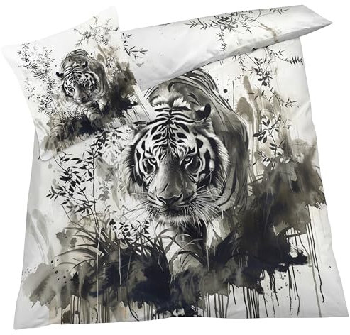 YELDAN Tiger Bettwäsche 140x200 Winter, Tiere Bettbezug 140x200 2er Set, Wendebettwäsche und Kissenbezug, Weiche & Atmungsaktive Mikrofaser Bettwäsche-Sets