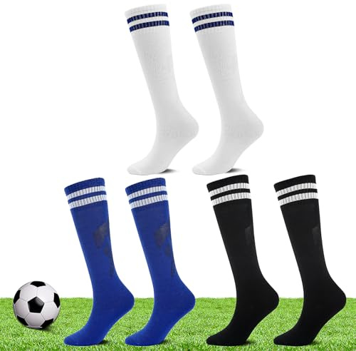 Elegance-go Calcetines Fútbol Niños,3 Pares Medias Futbol Niños Calcetines de Entrenamiento Transpirables Calcetines de Deporte Largos para Rugby,Running o Entrenamiento 5-12 Años
