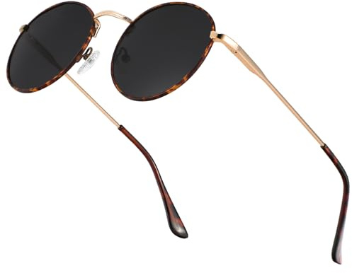 HENGOSEN Polarised Round Sunglasses Mens: Retro Circle Sunglasses for Men Women Metal Sun Glasses Hippie Travelling Driving