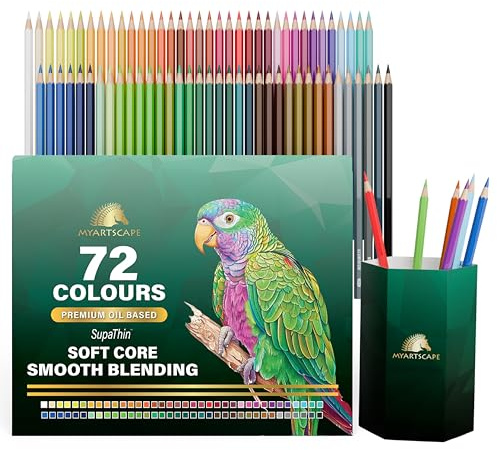 Myartscape 72 Oil Based Colouring Pencils with Roll Up Case | 72 oil based colouring pencils with soft cores for blending shading drawing and adult colouring books with roll up case