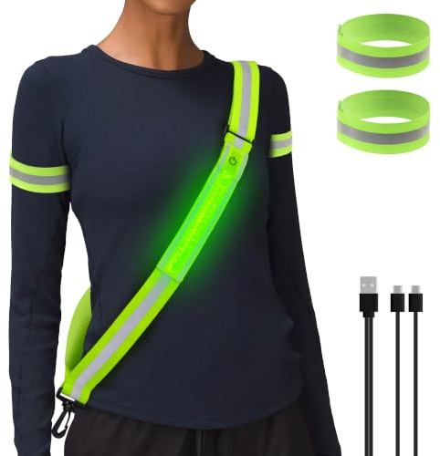 HENMI Lauflicht Joggen mit Reflektoren Schultergurt und Reflektorbänder | Wiederaufladbar, Multimodal für Radfahren, Wandern, Joggen Outdoor-Sportarten