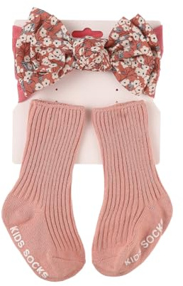 1 set baby pannband strumpor, baby hårband rosetter för flickor mjuk rosett huvudbonad halkfria strumpor elastiska hårband bomull spädbarn strumpor för baby pojkar flickor